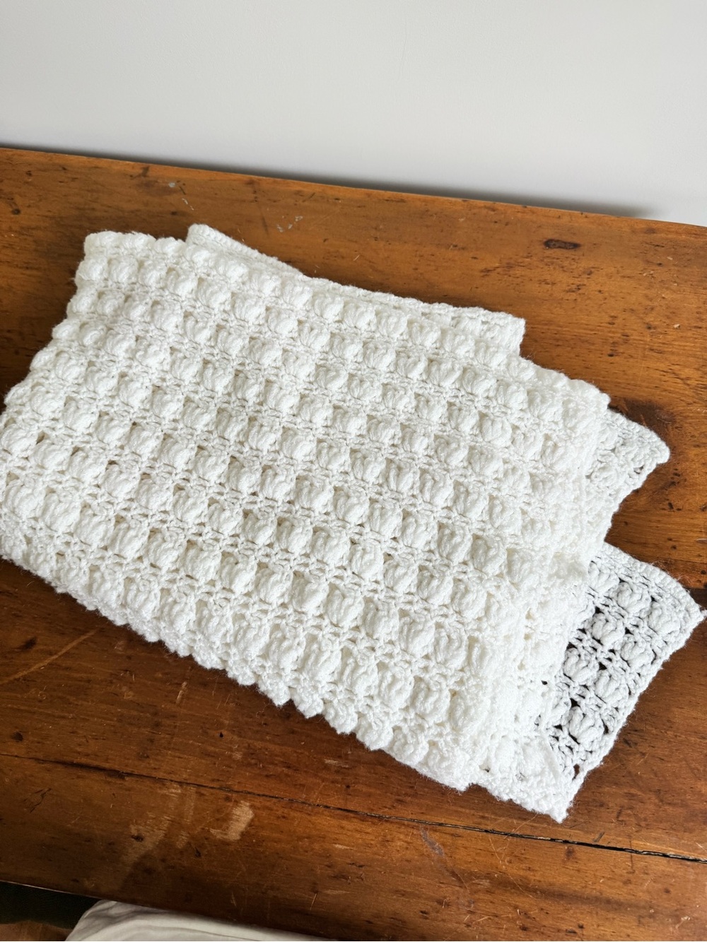 Handmade White Crochet Baby Blanket - Picture 3 of 3